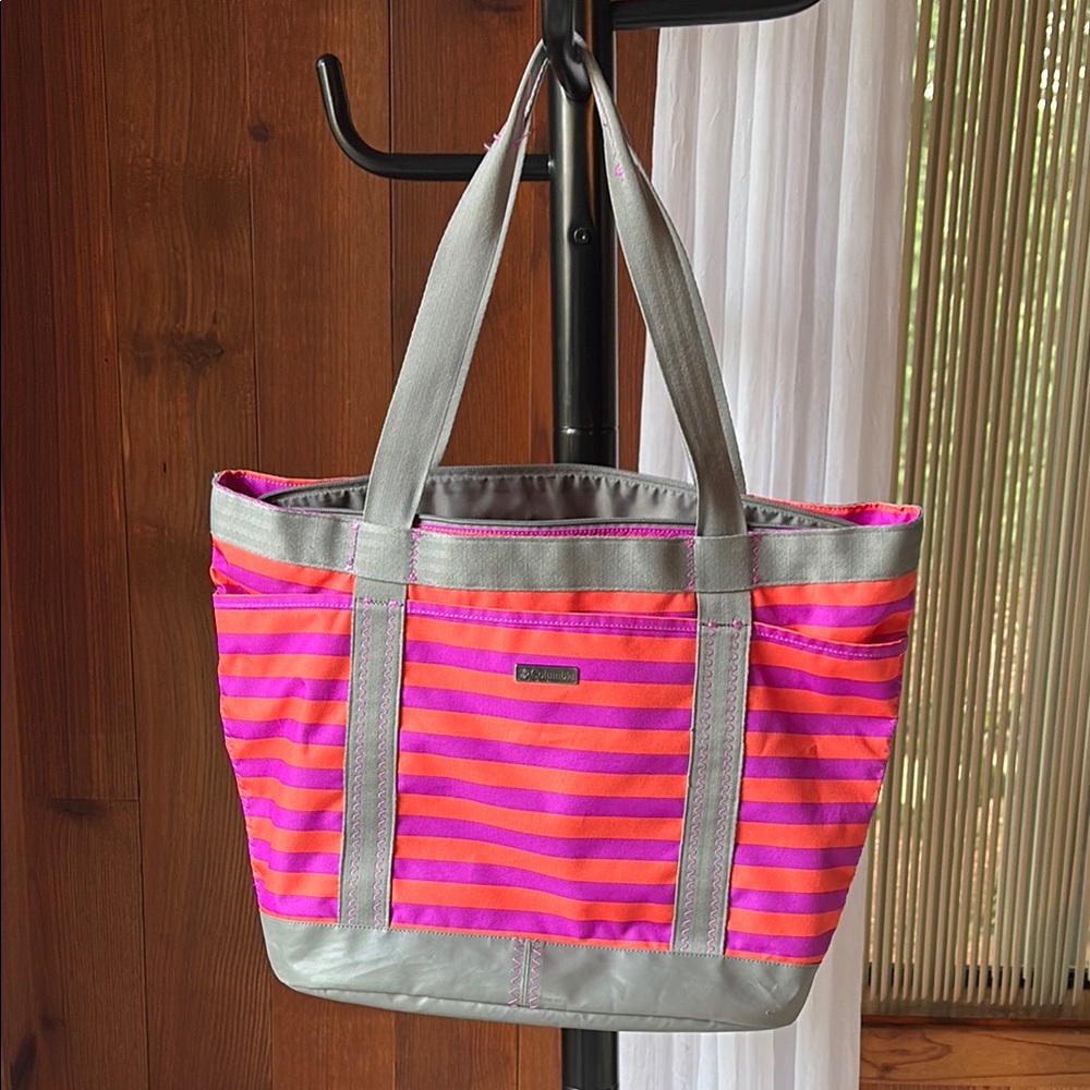 Lands' End Pink and Orange Striped Tote Bag